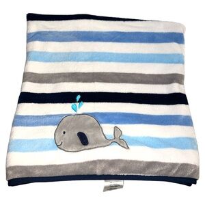 Garanimals Stripe WHALE Baby Boy Blanket Fleece Lovey Blue White Navy Squirt